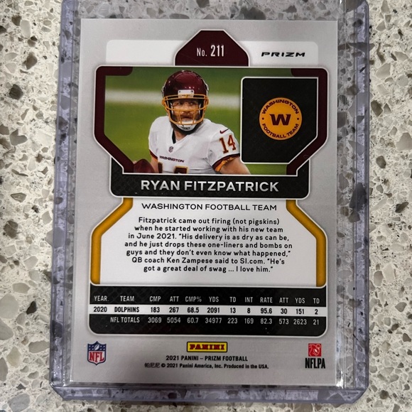 RYAN FITZPATRICK NFL ORANGE DISCO PRIZM 2021 PANINI PRIZM WASHINGTON FOOTBALL - Picture 2 of 2